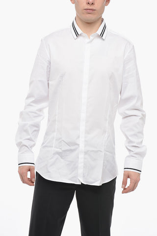 Popeline Cotton Slim Fit Shirt with Grosgrain Detail