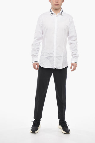 Popeline Cotton Slim Fit Shirt with Grosgrain Detail