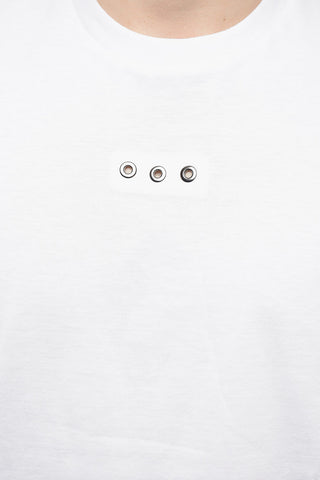 Crew Neck EYELET T-Shirt with Decorative Detail