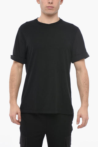 Crew Neck Loose Fit T-Shirt with Popeline Sleeves