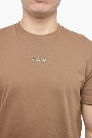 Crew Neck EYELET T-Shirt with Decorative Detail