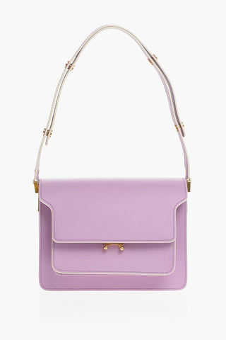 Solid Color Leather Shoulder Bag with Golden Details