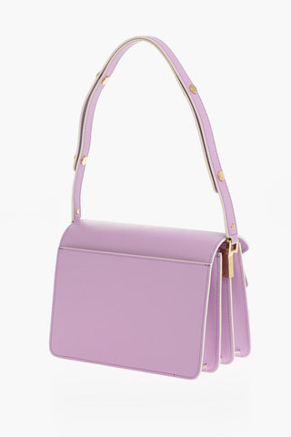 Solid Color Leather Shoulder Bag with Golden Details