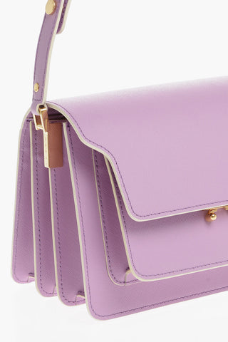 Solid Color Leather Shoulder Bag with Golden Details