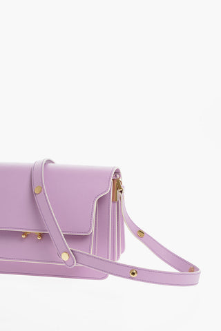 Solid Color Leather Shoulder Bag with Golden Details