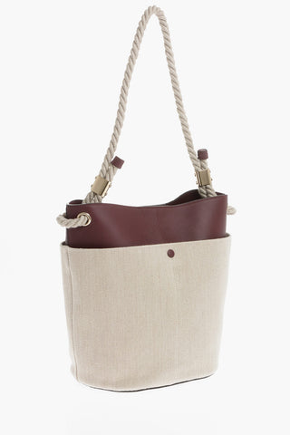 Borsa Bucket KEY In Lino e Pelle con Maxi Tasca Esterna