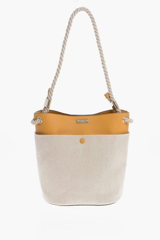 Borsa Bucket KEY In Lino e Pelle con Maxi Tasca Esterna
