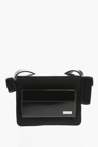 Patent Leather and Fabric Multi-Pockets Crossbody Bag
