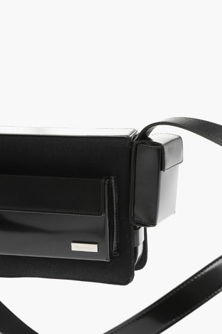 Patent Leather and Fabric Multi-Pockets Crossbody Bag