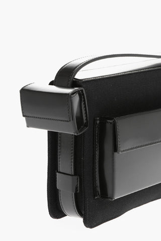 Patent Leather and Fabric Multi-Pockets Crossbody Bag