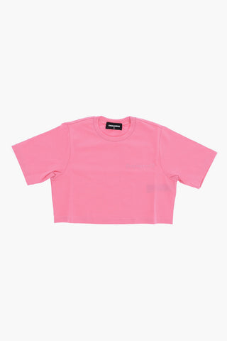 Solid Color Cropped T-Shirt with Embroidered Logo