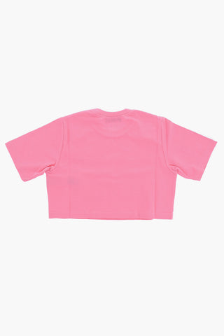 Solid Color Cropped T-Shirt with Embroidered Logo