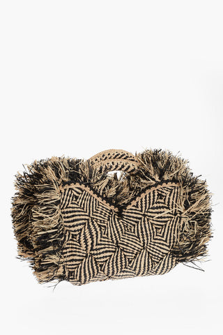Two-Tone Braidede Raffia ZEBRA Maxi Hand Bag