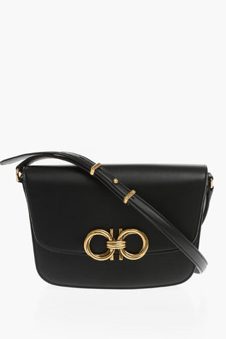 Leather Crossbody Bag with Golden Gancini Detail