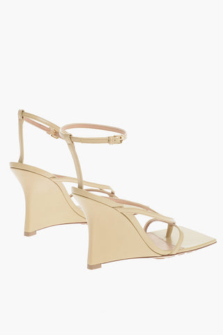 Sandali In Pelle Squadrati Zeppa 10 cm