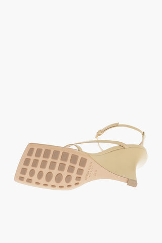 Sandali In Pelle Squadrati Zeppa 10 cm