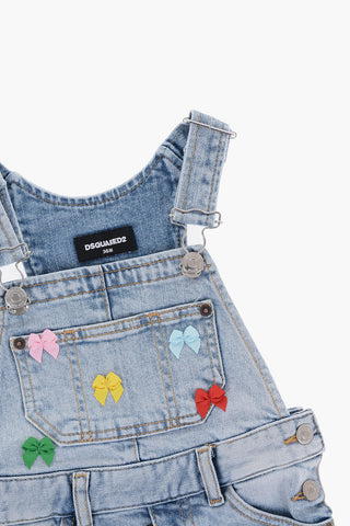 Salopette in Denim con Fiocchetti Decorativi