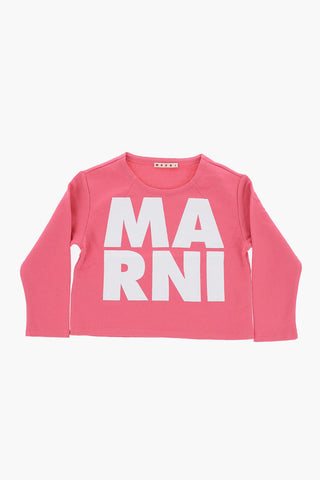 Brushed Cotton Crew-neck Sweatshirt with Glittery Logo
