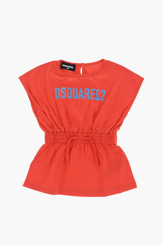 Lightweight Cotton Crew-neck Dress with Contrasting Logo
