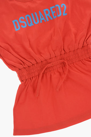 Lightweight Cotton Crew-neck Dress with Contrasting Logo