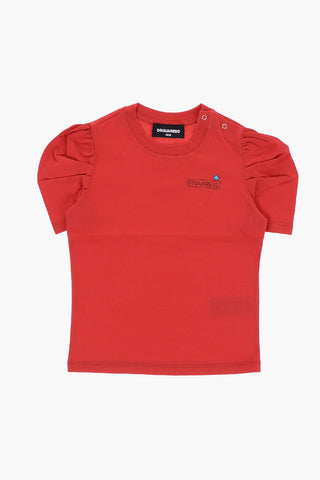 Solid Color Crew-neck T-Shirt with Puff Sleeve