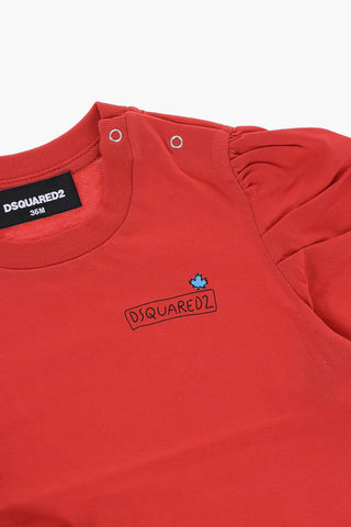 Solid Color Crew-neck T-Shirt with Puff Sleeve