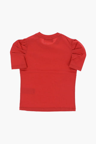 Solid Color Crew-neck T-Shirt with Puff Sleeve