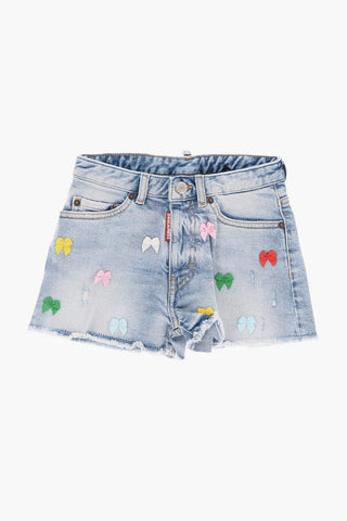 Shorts ad Orlo Sfrangiato con Fiocchetti Decorativi