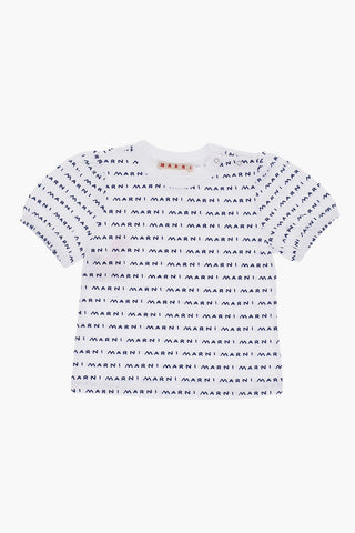 All-Over Logo Crew-Neck T-shirt with Two-Buttons