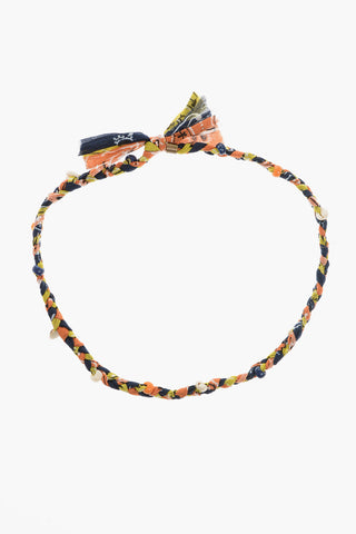 Bandana Motif Cotton Necklace with Seashells