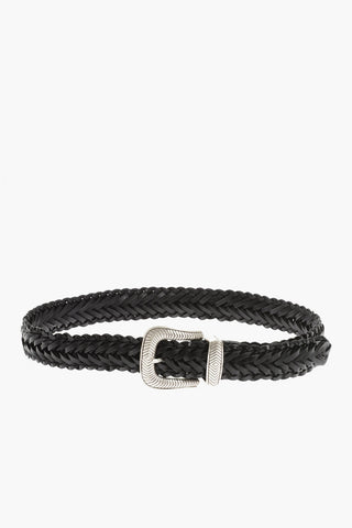 Braided Leather TEX MEX Belt with Silver-Tone Buckle 40mm