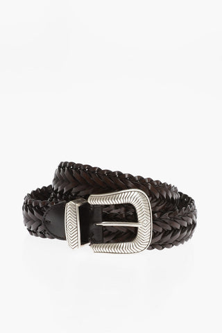 Braided Leather TEX MEX Belt with Silver-Tone Buckle 40mm