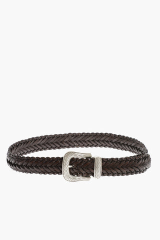 Braided Leather TEX MEX Belt with Silver-Tone Buckle 40mm