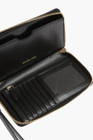 MICHAEL Textured Leather JET SET Wallet with Golden Details