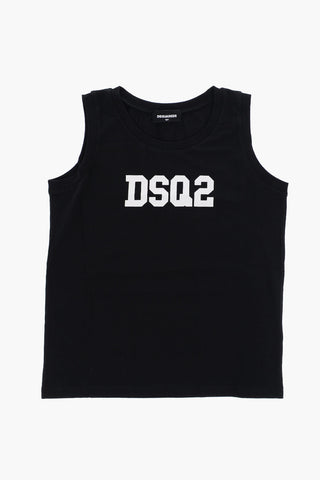 Solid Color Crew-neck Tank Top with Contrasting Logo