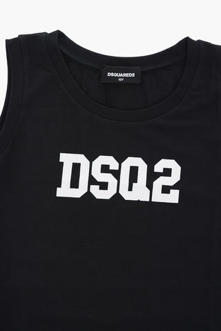 Solid Color Crew-neck Tank Top with Contrasting Logo
