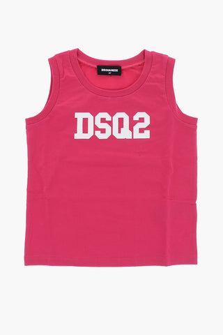 Solid Color Crew-neck Tank Top with Contrasting Logo