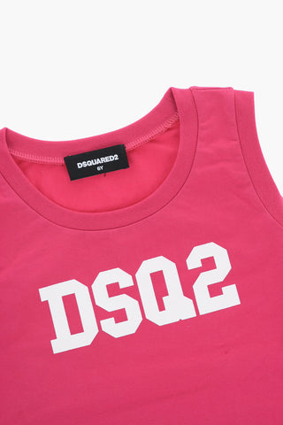 Solid Color Crew-neck Tank Top with Contrasting Logo