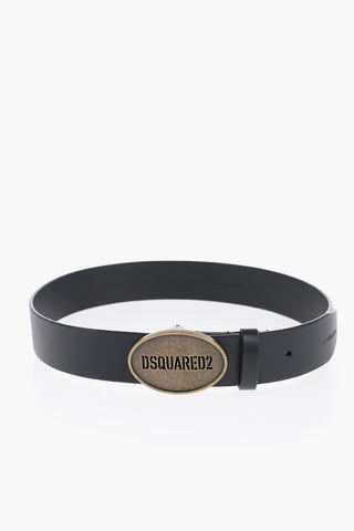 Leather Belt with Logoed Buckle 35mm