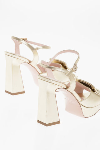 Square Toe Metallic Leather Ankle-Strap Sandals Heel 10cm