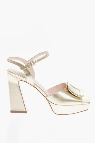 Square Toe Metallic Leather Ankle-Strap Sandals Heel 10cm