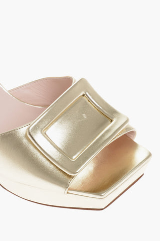 Square Toe Metallic Leather Ankle-Strap Sandals Heel 10cm