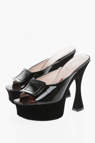 Patent Leather Mules with Velvet Covering Heel 14cm