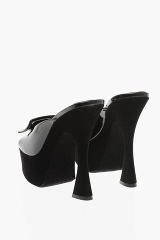 Patent Leather Mules with Velvet Covering Heel 14cm