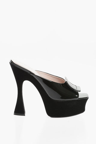 Patent Leather Mules with Velvet Covering Heel 14cm