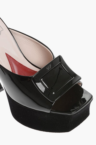Patent Leather Mules with Velvet Covering Heel 14cm
