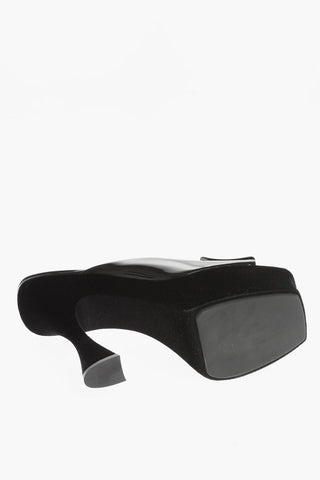Patent Leather Mules with Velvet Covering Heel 14cm
