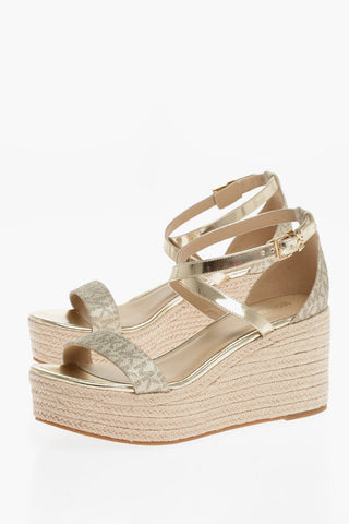 MICHAEL Textured Leather SERENA Ankle Strap Sandals with Raffia Wedge 8,5cm