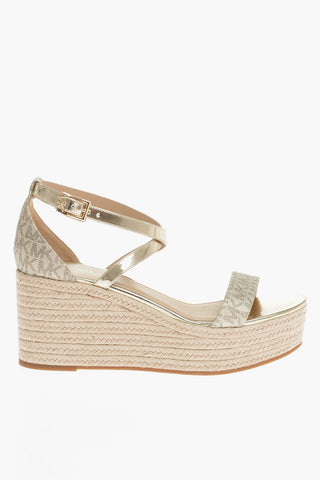 MICHAEL Textured Leather SERENA Ankle Strap Sandals with Raffia Wedge 8,5cm