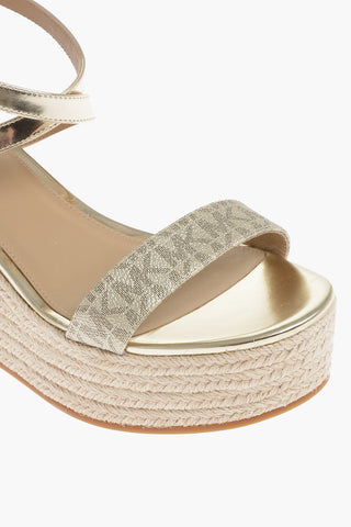 MICHAEL Textured Leather SERENA Ankle Strap Sandals with Raffia Wedge 8,5cm